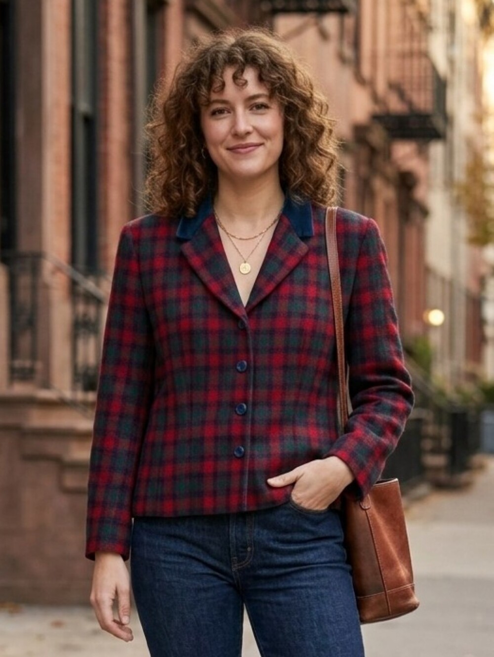Pendleton Vintage tartan plaid velvet trimmed blazer 12